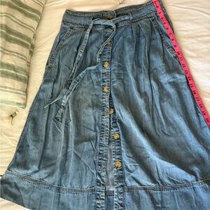 GAP Blue Denim Midi Skirt with Button-Front